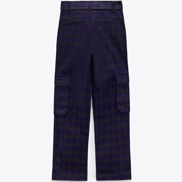 Zara PLAID CARGO PANTS - Picture 2 of 5